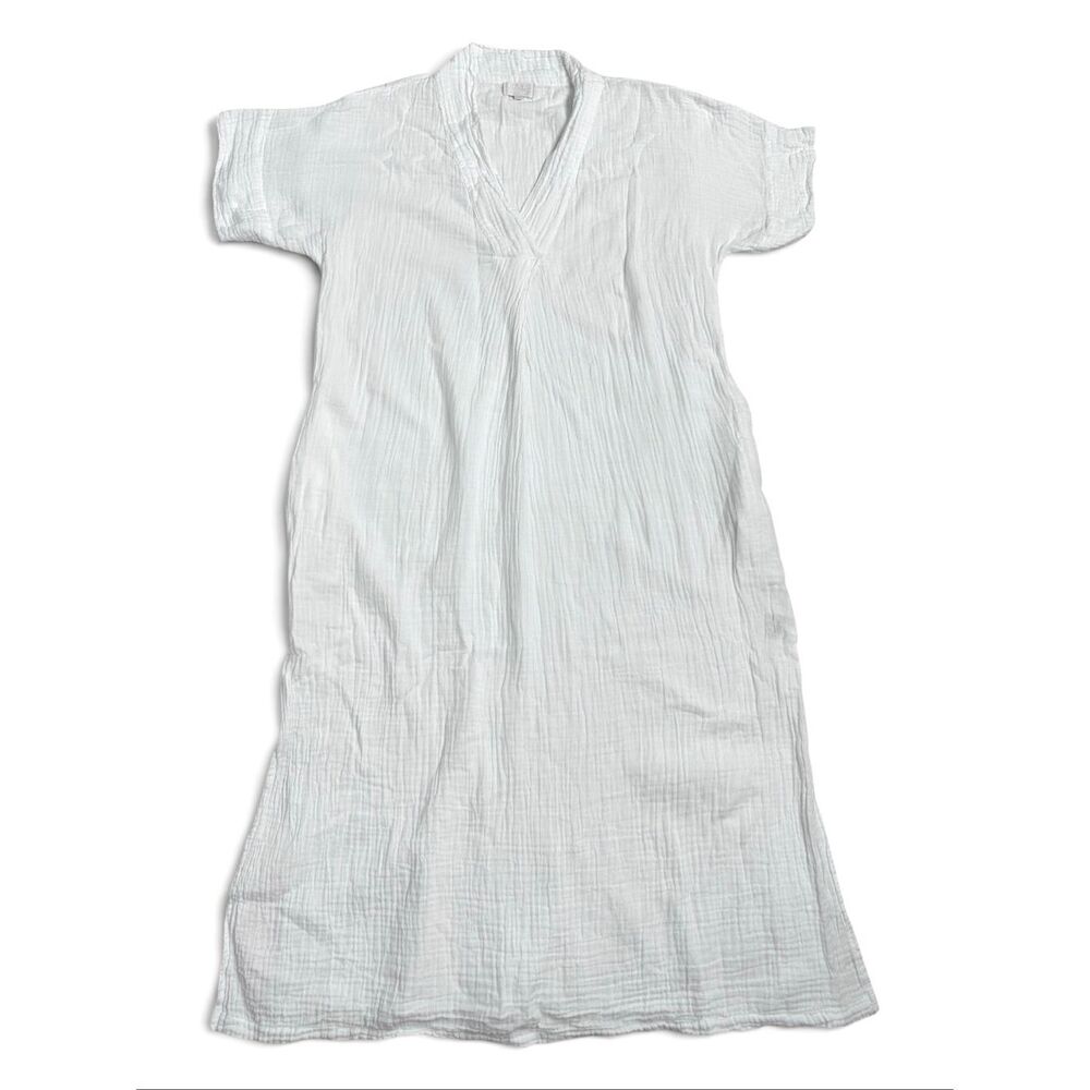 Honest Cotton White Double Gauze Maxi Caftan Dress One Size Resort Vacation - Picture 6 of 13